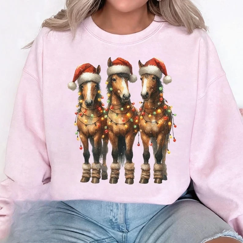 

Рождественские лошади в стиле вестерн, ковбойский любовник, ферма, животные, страна, Новый год, рождественский подарок, одинаковые толстовки, сохраняющие тепло, спортивная одежда, пуловер