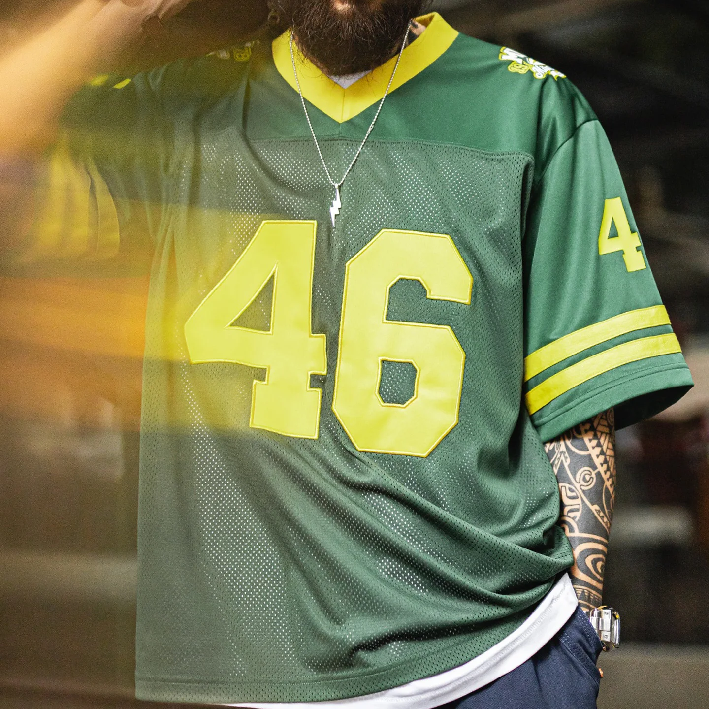 

Maden Men's Mesh Breathable Football Jersey American Retro Workwear Loose Thin Short Sleeve Sports Casual Summer Men Daily Top