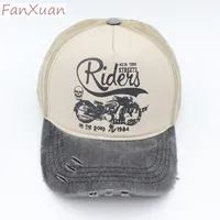 Washed Cotton Baseball Cap for Women Fitted Snapback Hats for Men Motorcycle Print Hip Hop Men's Summer Cap