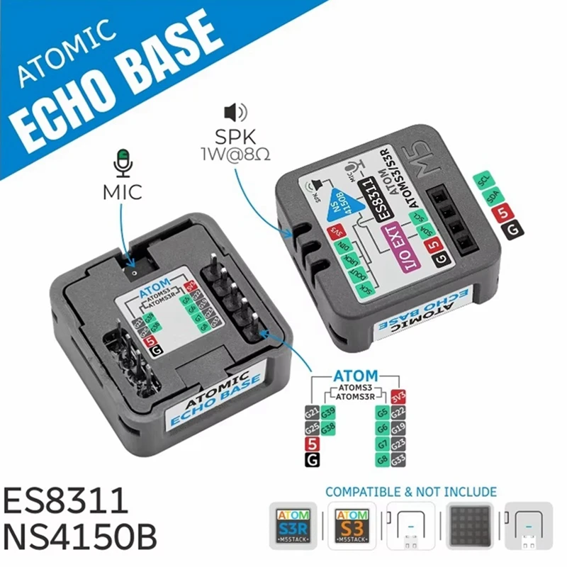 A48R-Base de eco atómico con micrófono y altavoz Base de reconocimiento de voz ES8311 micrófono MEMS de decodificación de Audio
