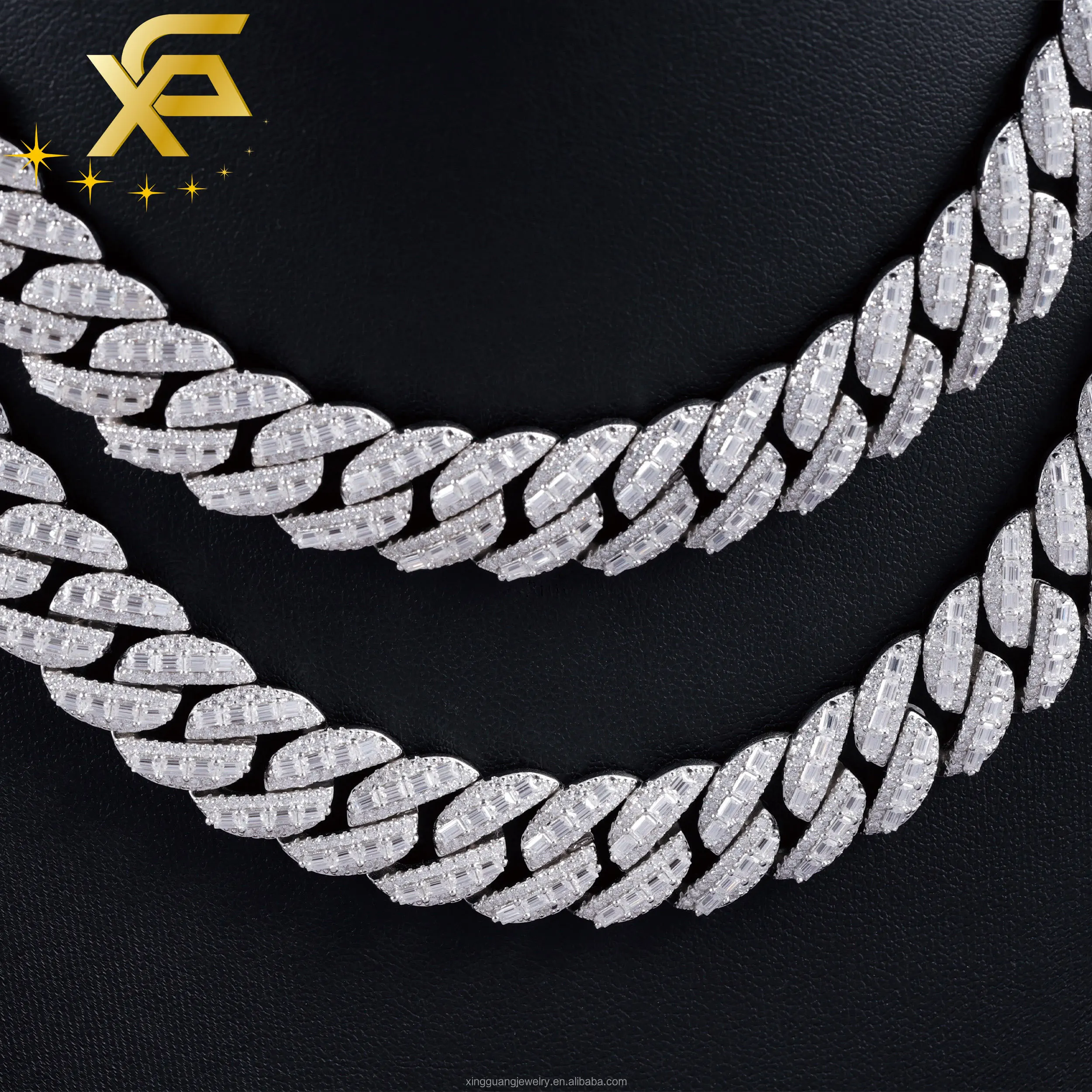 Emeradl Cut Full Ice Out Large Moissanite in the Middle 18K Gold Plated VVS Diamond Silver Cuban Link Chain Necklace...