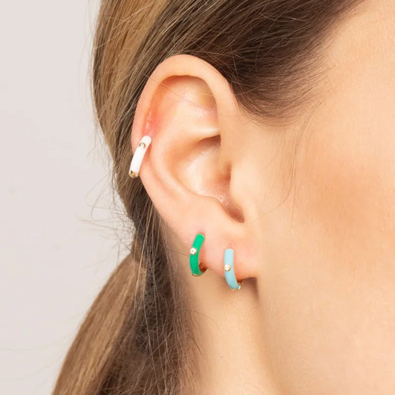 New Stainless Steel Round Hoop Earrings Multicolor Crystal Zirconia Small Huggie Cartilage Earring Helix Tragus Piercing Jewelry