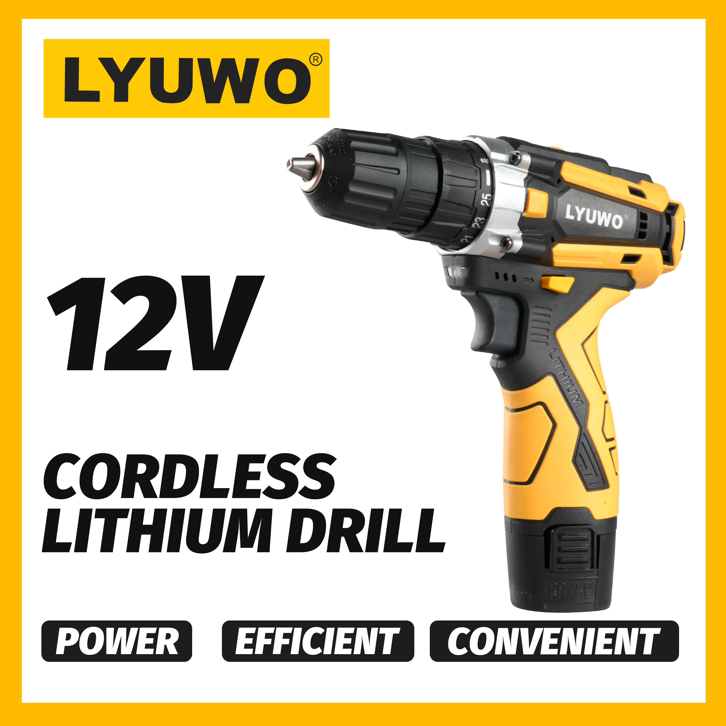 LYUWO Electric Tool 12V Cordless Lithium Electric Drill 40N. m Household 10mm Lightweight Electric Drill Strong Endurance