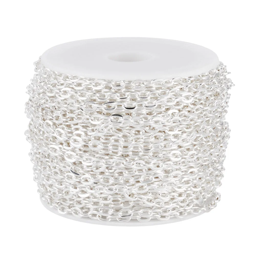 10m Iron Cable Chains, Unwelded, Flat Oval, silvery, 4x2.7x0.7mm, about 32.81 Feet(10m)/Set