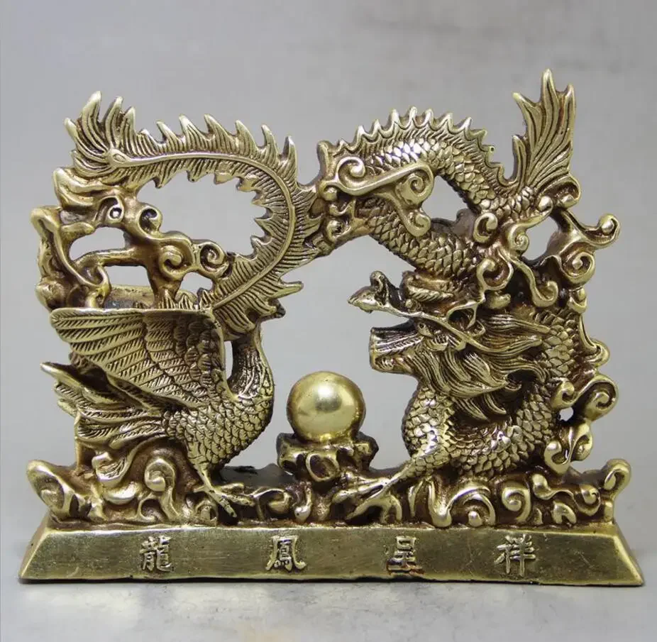 

Copper Statue Retro antique antique miscellaneous pure copper dragon and Phoenix Chengxiang handicraft ornament auspicious decor