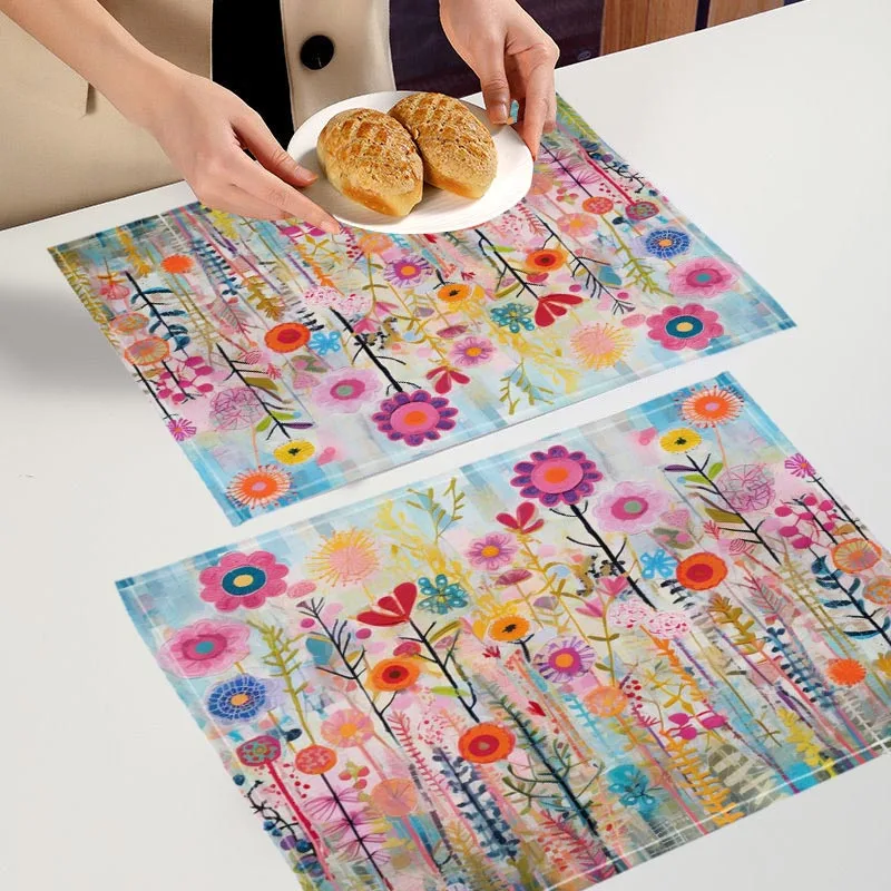 Poppy Flowers Pattern Placemat Custom Cotton Linen Dining Table Mats Bohemian Coaster Pad Bowl Cup Mat Home Decor 7.24WJY