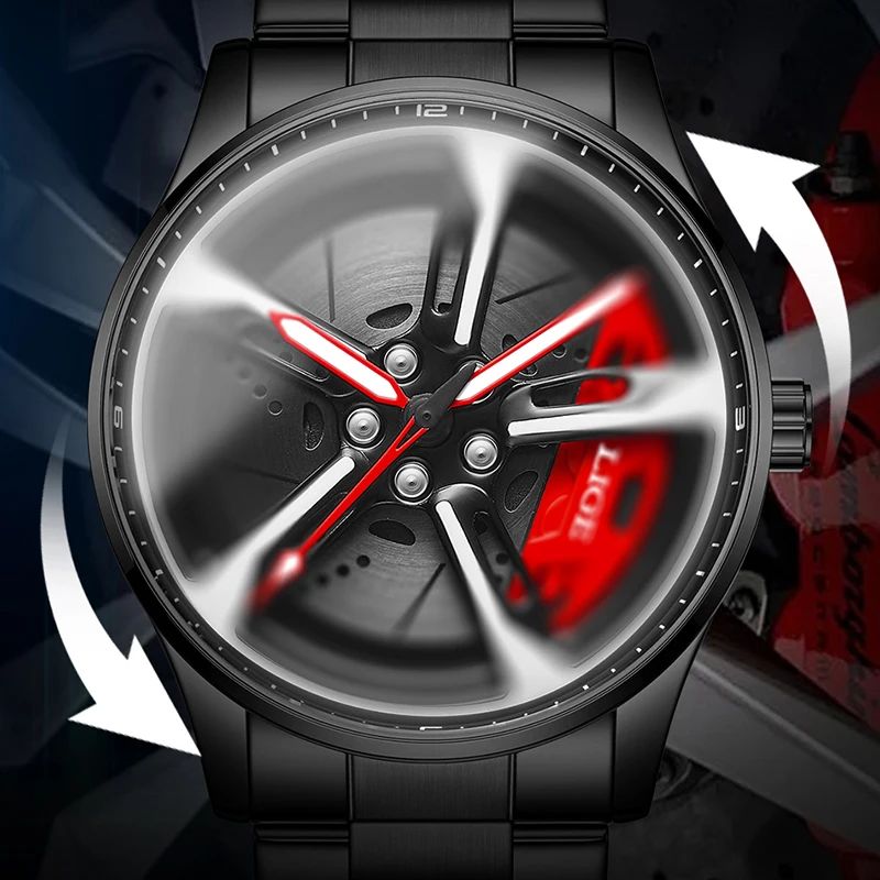 LIGE جديد مقاوم للماء ثلاثي الأبعاد 360 ° الدورية الهيكل العظمي عجلة الكوارتز رجل ووتش حافة السيارة الغزل الرجال الرياضة عارضة الساعات للرجال الساعات #3