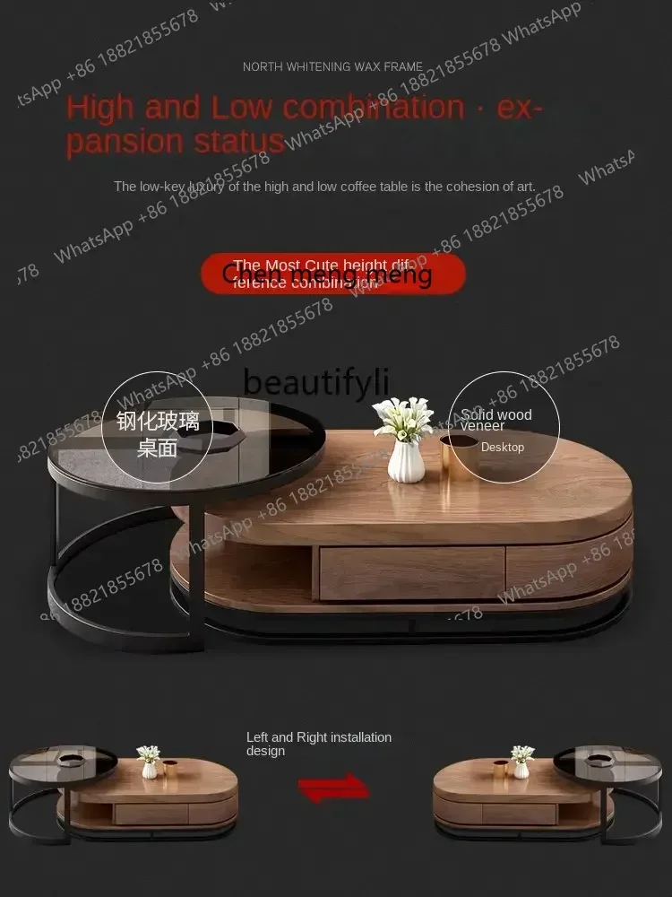 yj Nordic Light Luxury Coffee Table Simple Tea Table Living Room Oval Tempered Glass Coffee TableK182
