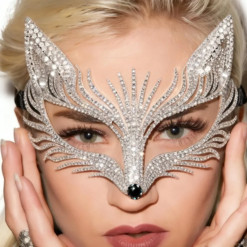 

New Rhinestone Mask Festival Mask Ball Mystery Party Design Sense Fox Half Face Mask Elegant Masquerade Halloween Cosplay