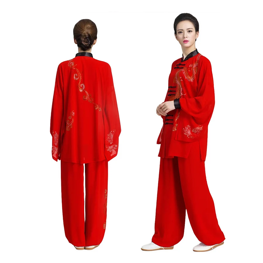 3 pezzi chiffon donne arti marziali Tai Chi Wushu uniformi stile cinese giacca + camicia + mutanda esercizio meditazione Wing Chun Kungfu Set