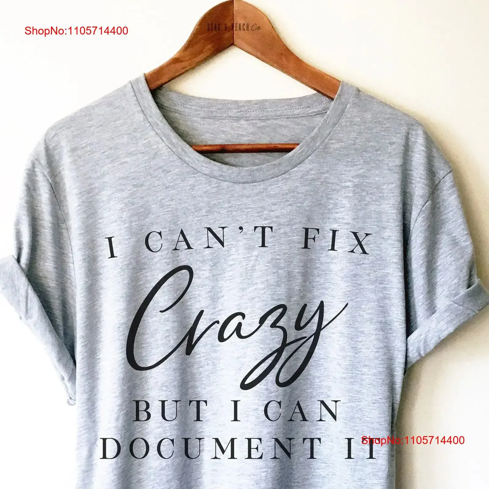 Human Resource T Shirt HRM Manager Office I Can't Fix Crazy But Can Document It vintage Washed designer clothes Versatile homme