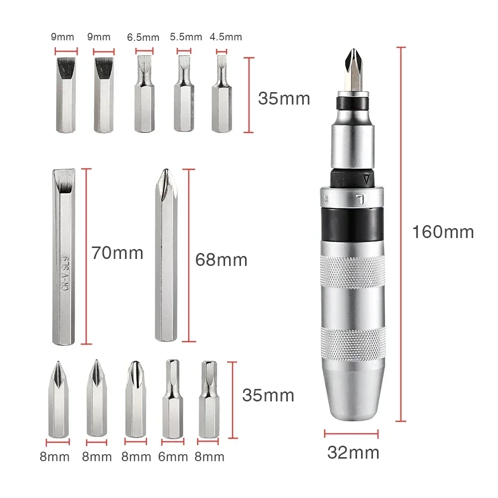 Professional Portable Manual Screwdriver 7/13 Head Impact Screwdriver Multi-function Tool With Non-slip Handle