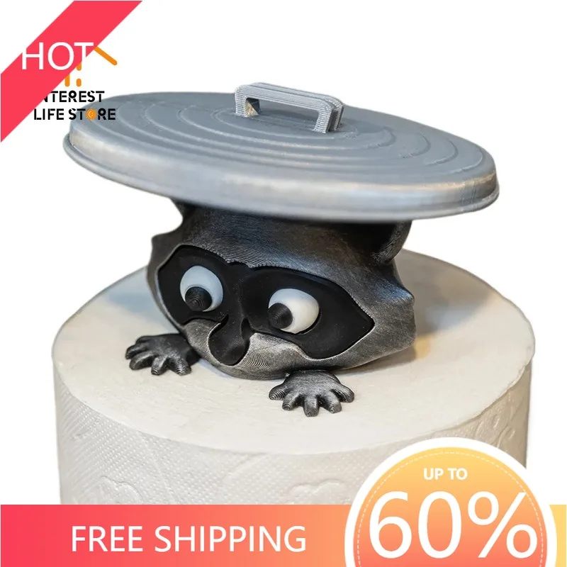 

New Hot Unique Cute Raccoon Toilet Paper Holder Playful Bathroom Accessory with Trash Can Lid Cover Gift Idea Funny Home Decor