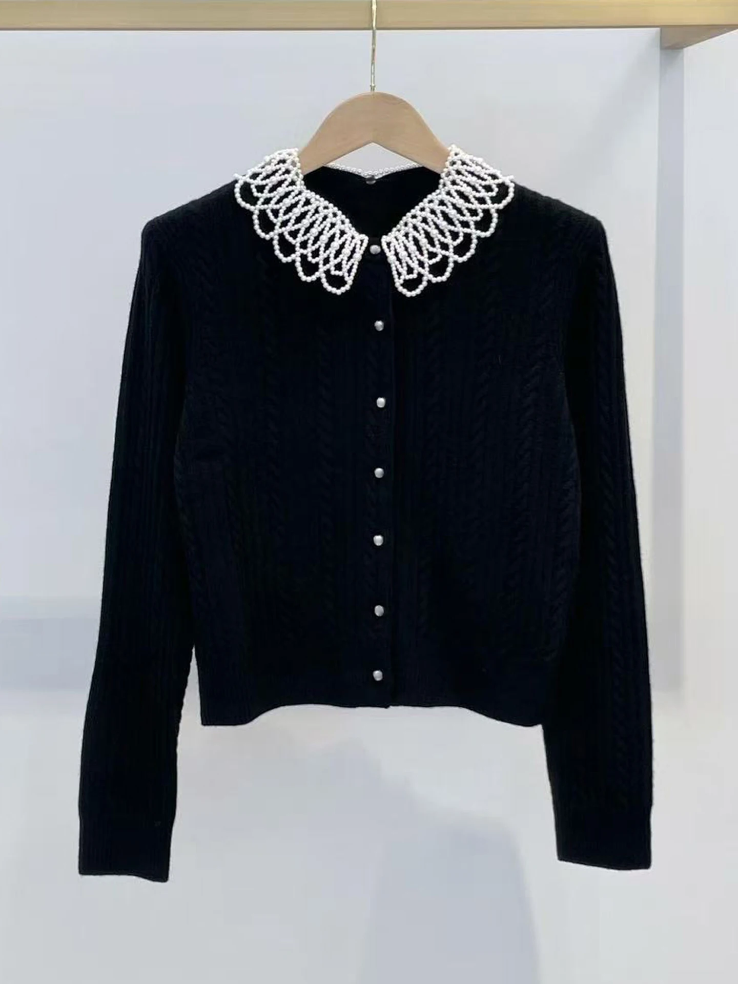 

M Home Nan You High End Women's Knitted Cardigan Beaded Doll Collar Perlesque Sle Casual Wear for Autumn Season