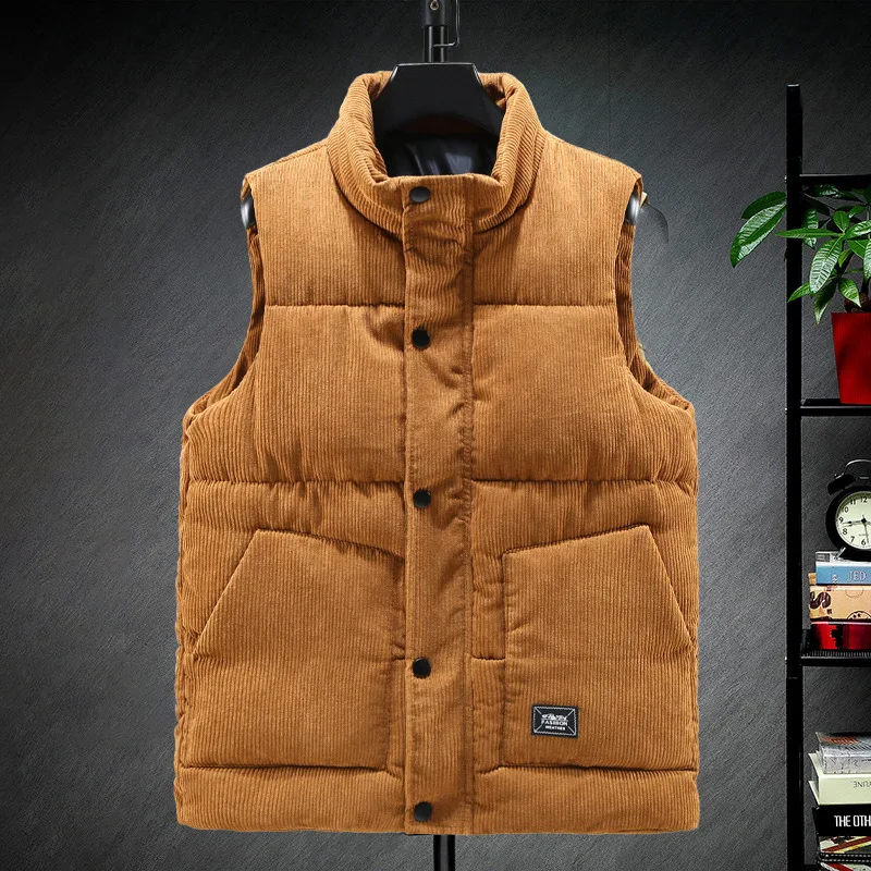 

Winter Fashion Thick Warm Vest Men's Cotton-Padded Vests Coats Male Sleeveless Vest Jackets Warm Waistcoats Clothing Plus Size