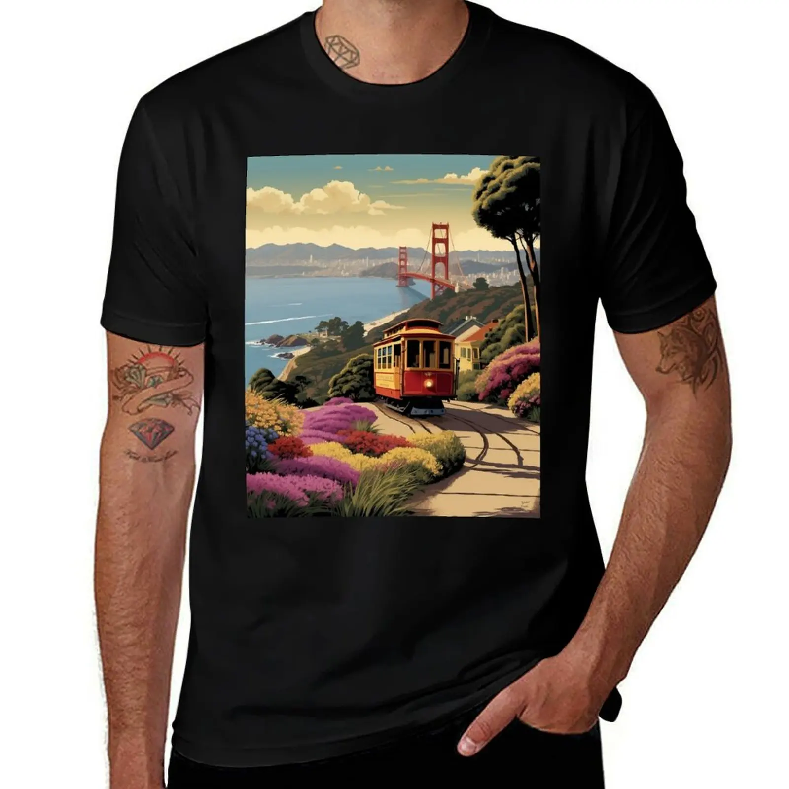 

006 Vintage San Francisco Travel Poster Design T-Shirt funny t shirts cotton man t shirt cotton high quality