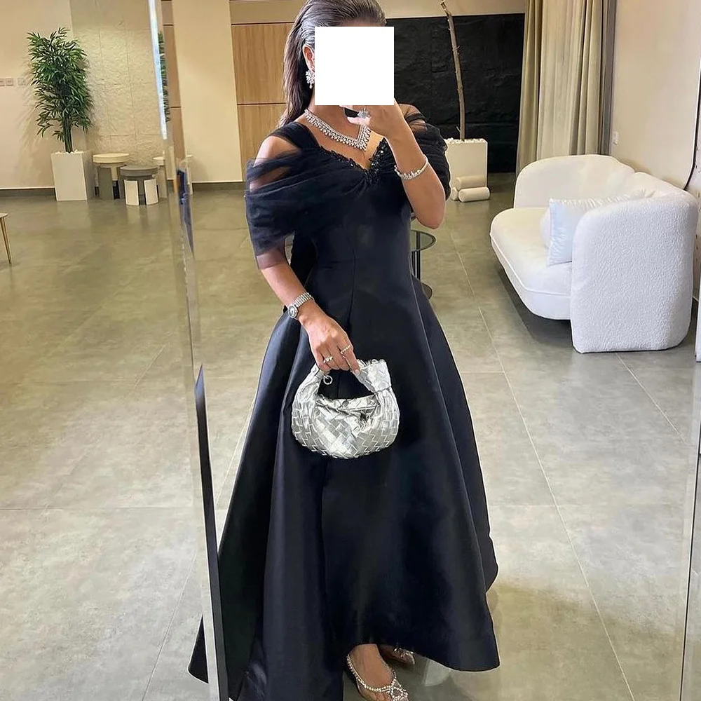 Customized Delicate A-Line Ankle Length Strapless Off the Shoulder Jersey Crystal Evening Dress Classic vestidos para mujer