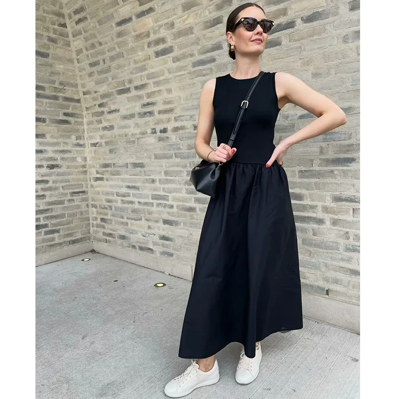 TRAF Dresses Summer Women\'s 2024 New Chic Slim Simple Elegant Holiday Dress Street Women\'s Comfortable Youth Dress