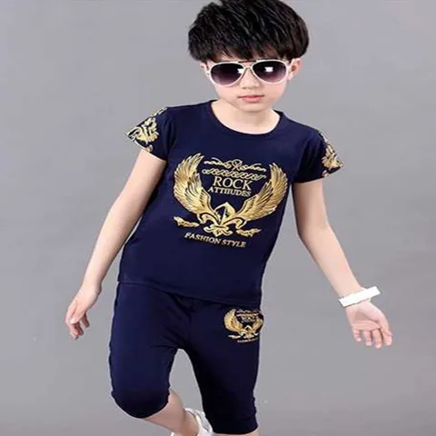 2023 teens Summer Boys Kids Clothes Baby Eagle Short Sleeve Cotton T-Shirt + Pants Teenager tracksuit 5 6 7 8 9 10 11 12 Year