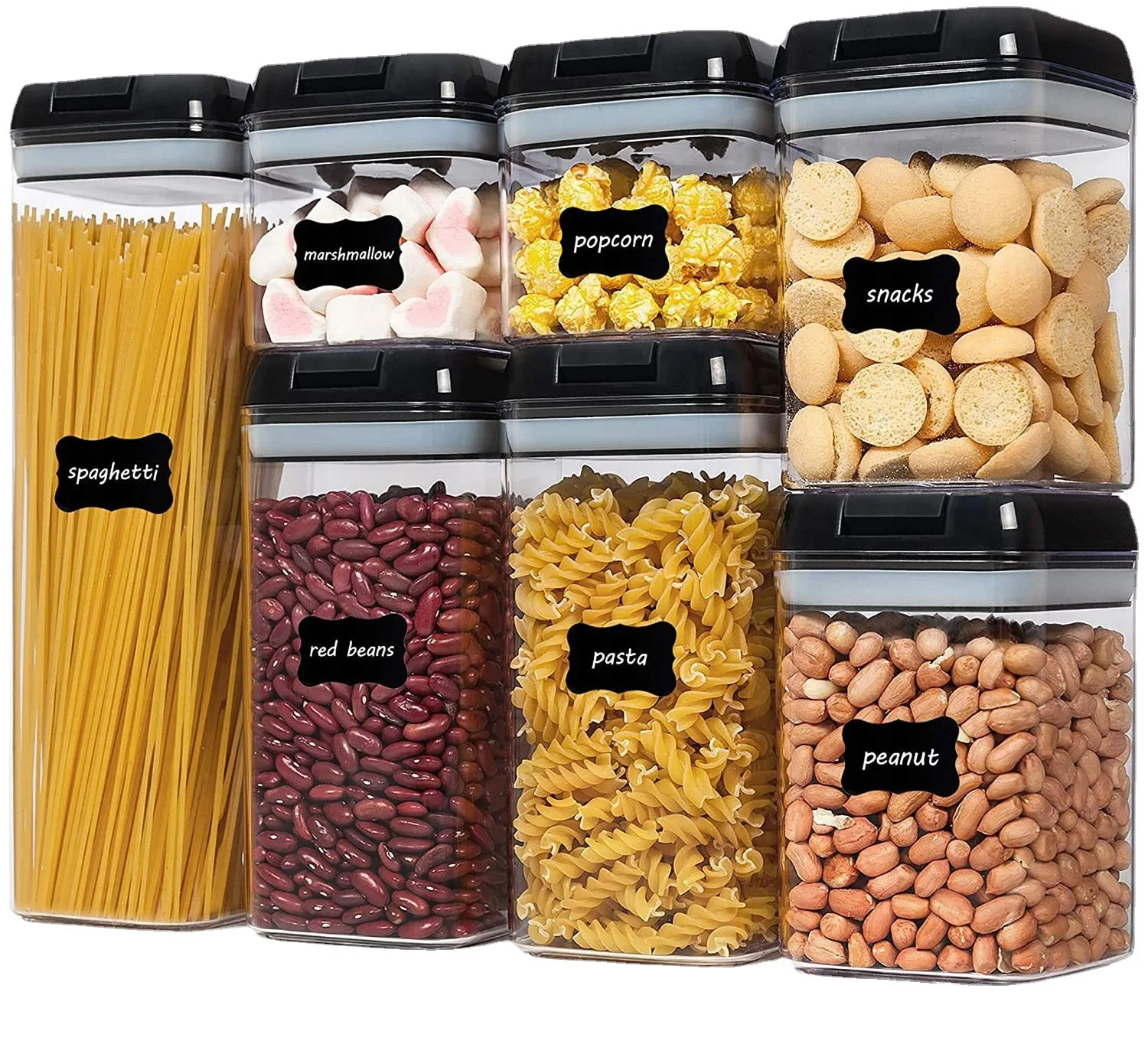 7pcs/set Food Storage Containers Plastic with Lids Kitchen Storage for Rice Sugar Flour Pasta Cereal Storage Containers