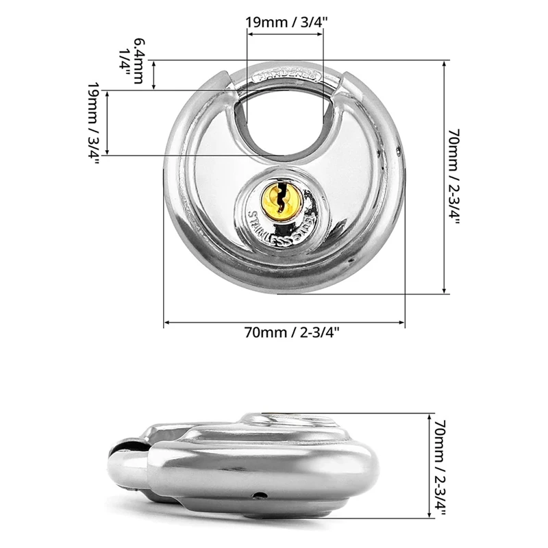 ABFT-Disc Locks, Heavy Duty Steel Keyed Padlock Disc Storage Locks For Storage Unit Moving Trailers, 3/8Inch Shackle