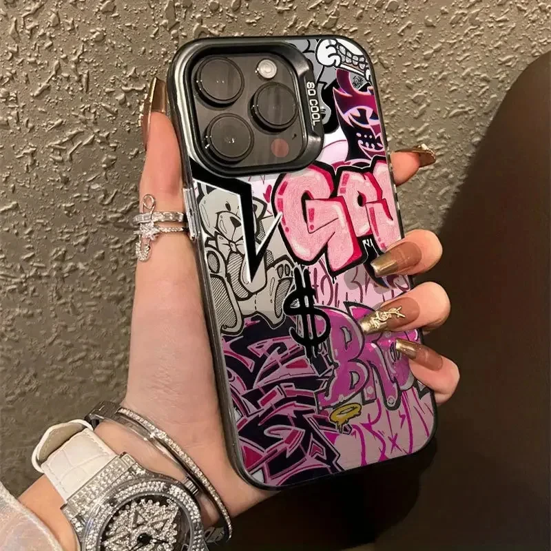 Coque de téléphone rose Graffiti Cool Art, étui Anti-chute mat pour iPhone 16E 15 14 13 12 11 Pro Max XS X XR 7 8 Plus