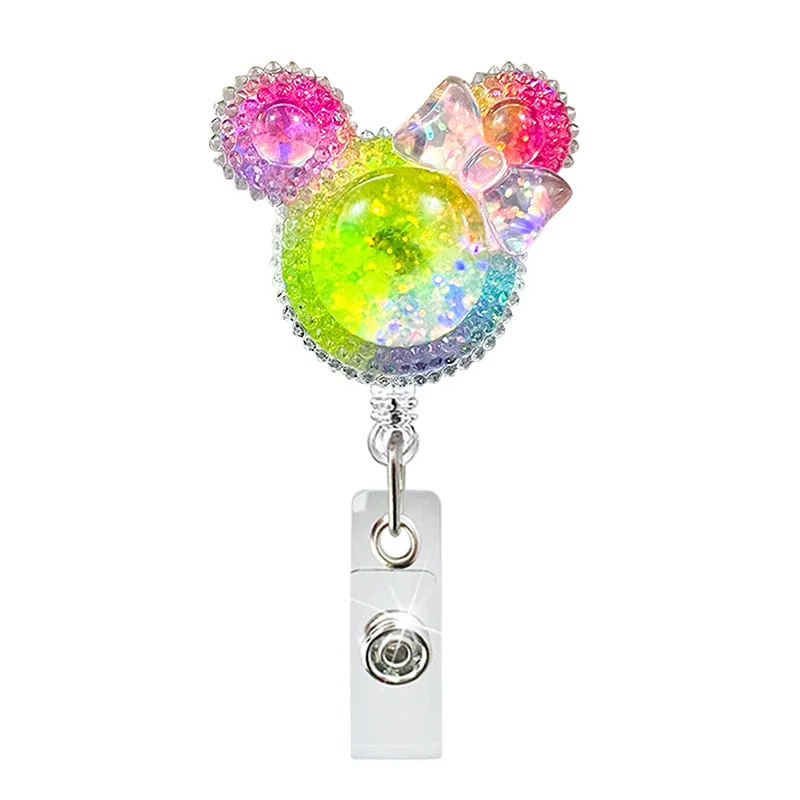 Iridescent Shiny Minnie Retractable Badge Reel Nurse Doctor Card Holder Office Hospital Name Card Supplies