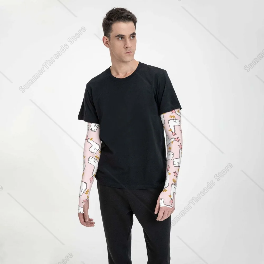 Goose Queen Cooling Sleeves สําหรับ Unsex, ปลอกแขนพร้อมรูนิ้ว, ปลอกป้องกันแสงแดด UV เพื่อปกปิดด้วยซิลิโคนกันลื่น