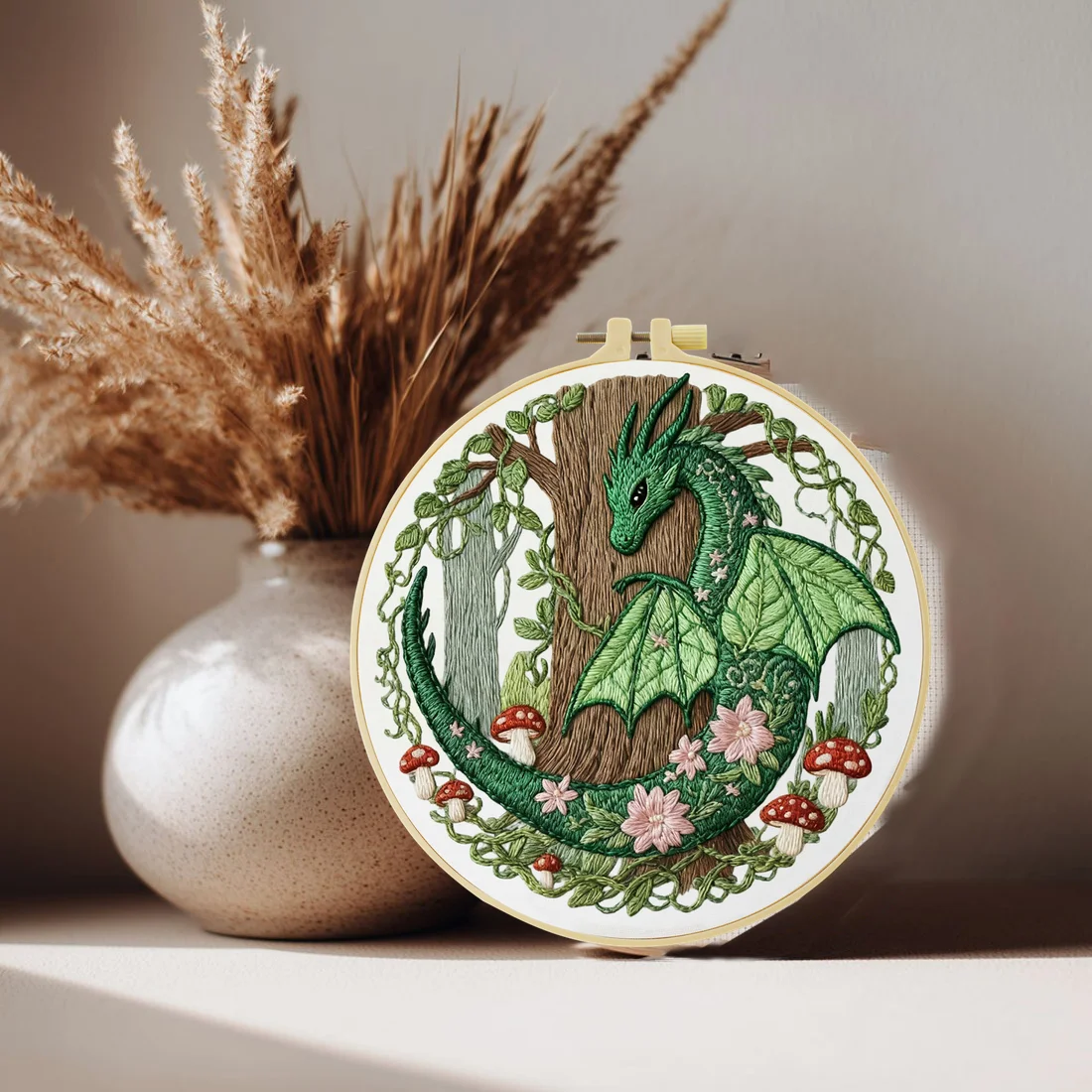 1 Stück 20X20CM/15X15CM Grüner Drache Stickerei Starter-Kit DIY Kreuzstich Nähkunst als Geschenk – Detail 4