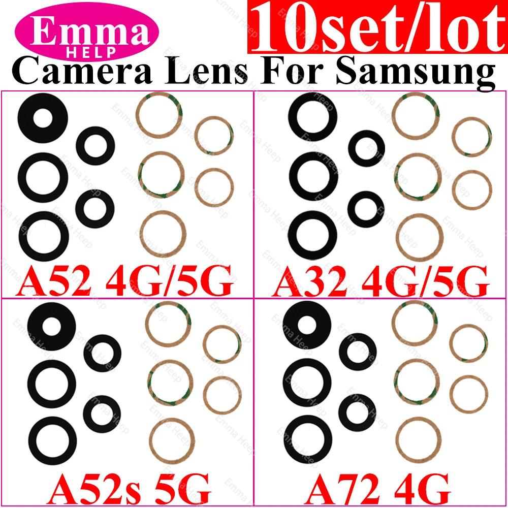 EmmaHelp10pcs/lot Rear Camera Lens for Samsung A22 5G A42 A12 A12s A32 A52 A72 4G Back Camera Glass Lens with Sticker