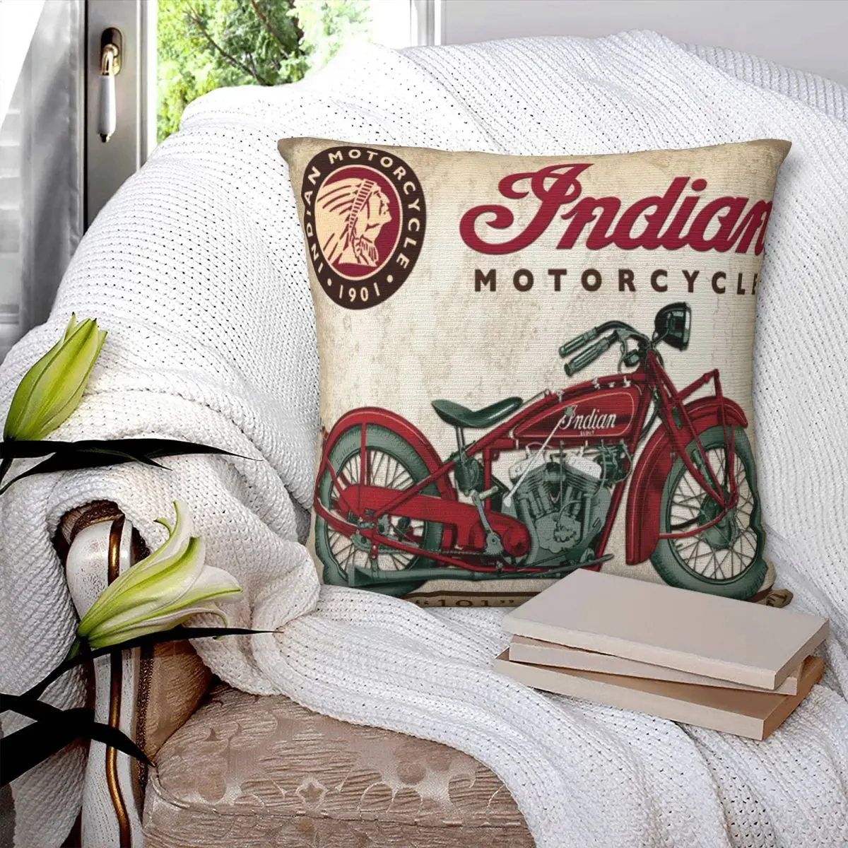 Motorcycle Motor Old Indians Never Die Square Pillowcase Pillow Cover Polyester Cushion Decor Comfort Throw Pillow for Home Car