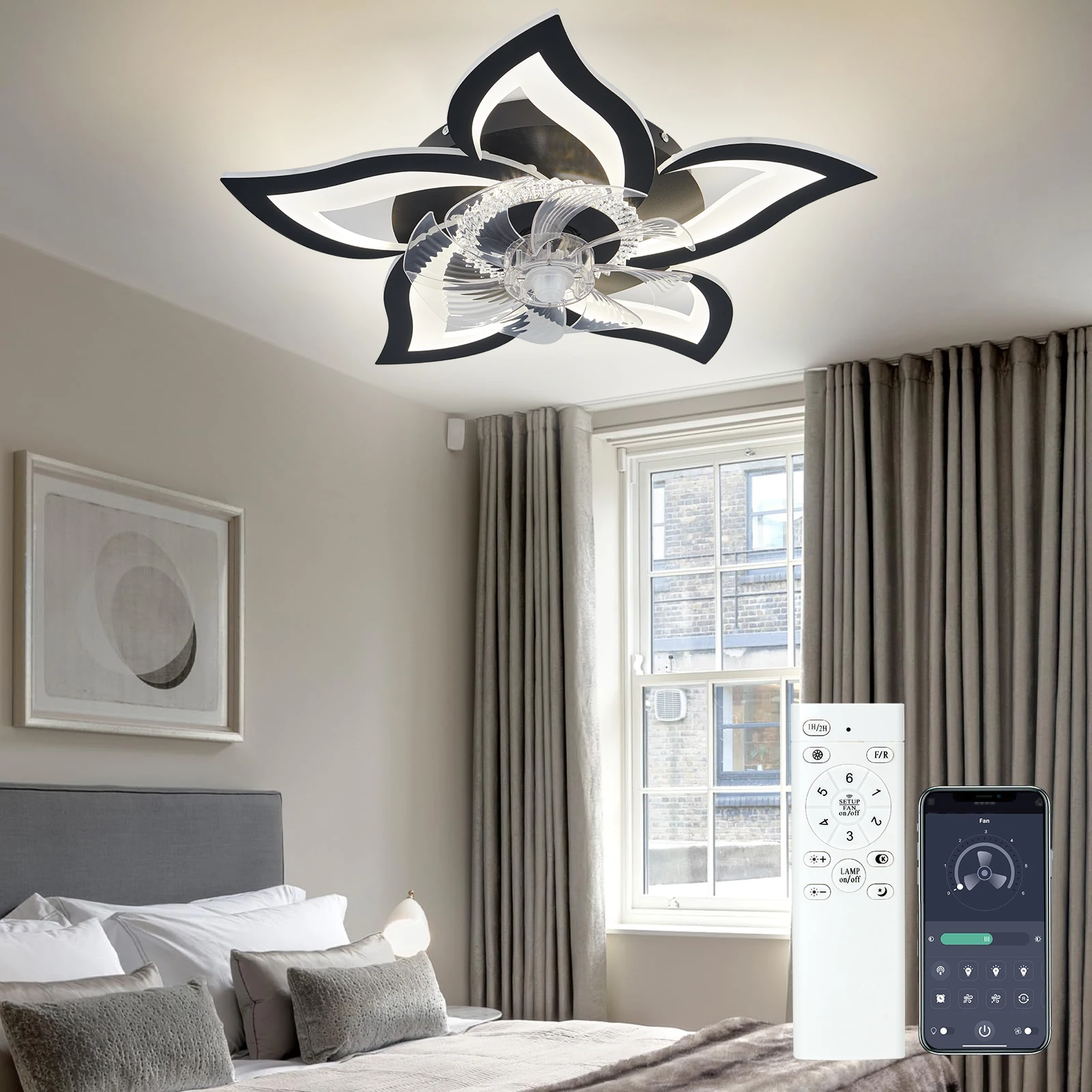 Modern chandelier fan simple LED ceiling fan light bedroom living room Ceiling lamp smart control ceiling fans with light silent