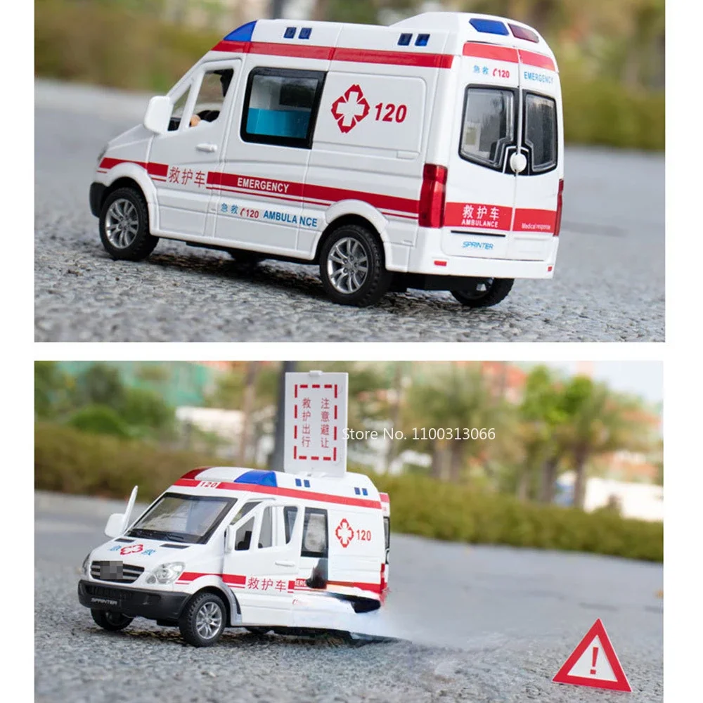 1:32 escala ambulância carros brinquedo modelos em miniatura metal diecast pneus de borracha roda puxar para trás veículos para crianças brinquedos educativos