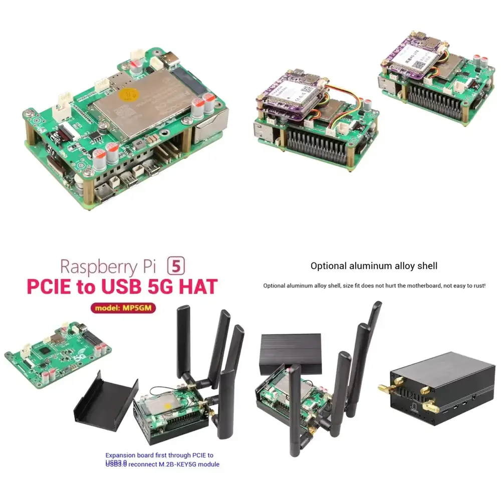 GGDX MP5GM for Raspberry Pi 5 Linux Fully Populated Development Board with PCIe USB3.0 No Drive Mini Computer Kit for Rm520n