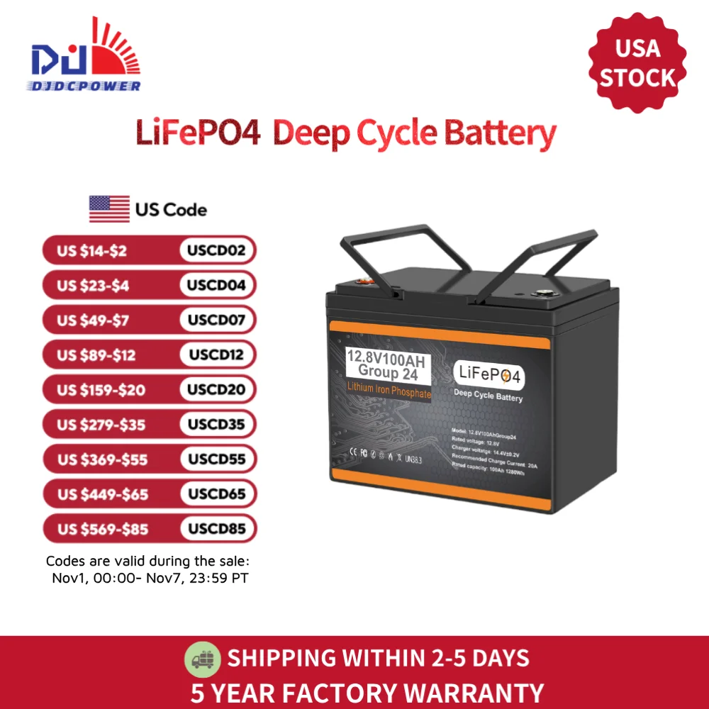 

DONGHOT G24 LiFePO4 Lithium Battery 12V 100Ah LiFePO4 Battery Lithium Iron Phosphate Rechargeable Battery For Trolling Motor