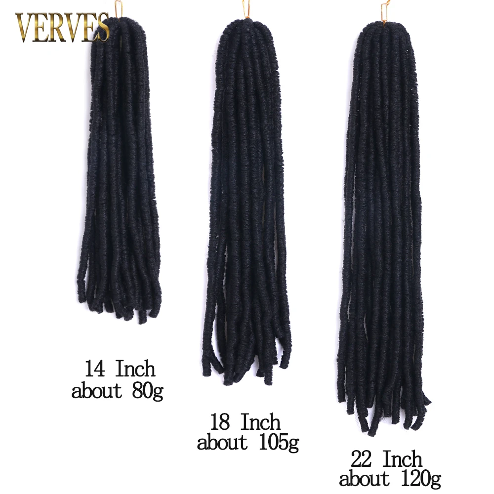 Rastas de pelo sintético de ganchillo para mujer, extensiones de trenzas de 14, 18 y 22 pulgadas, color negro