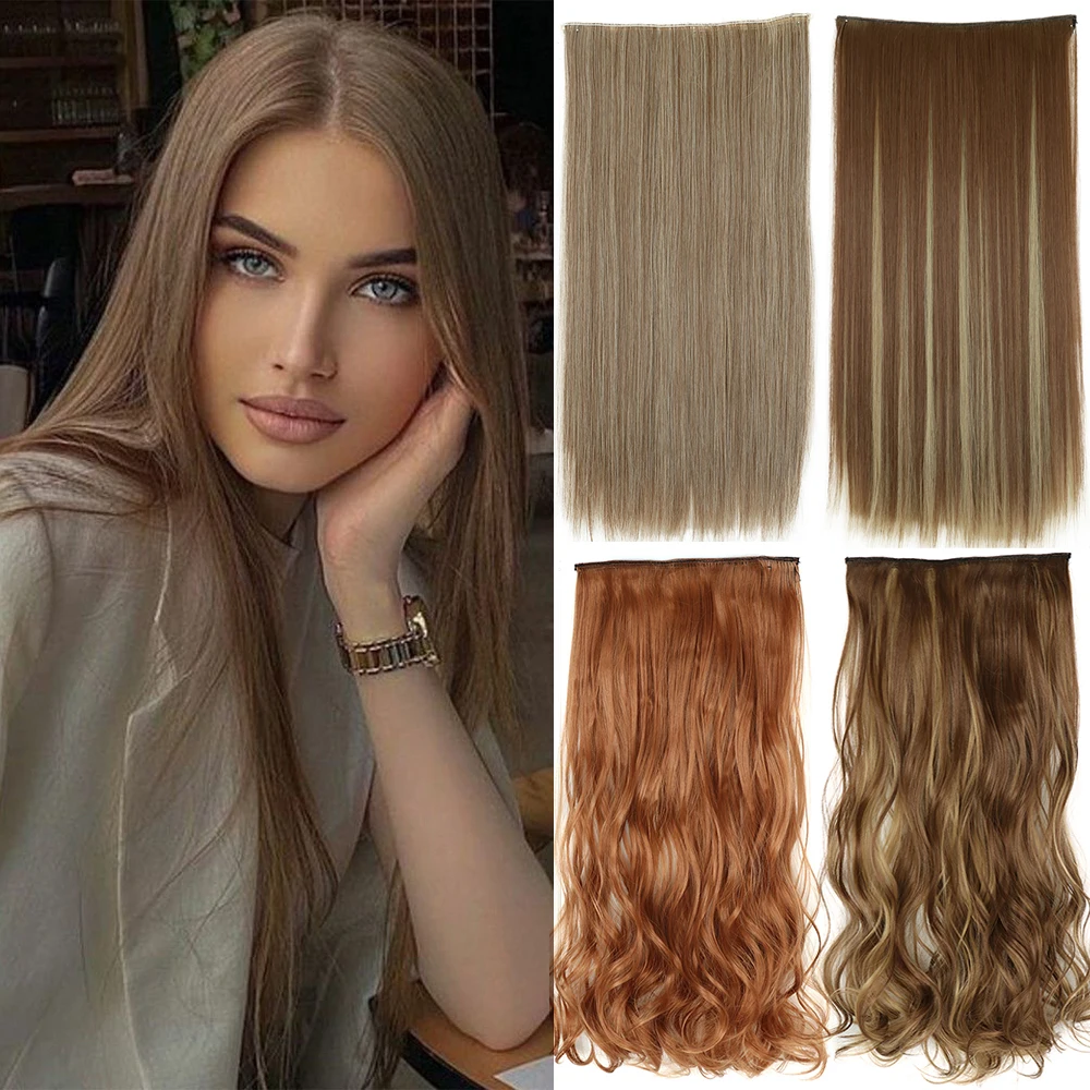 Synthetic No Clips Invisible Wire Hair Extension Artificial Natural Fake False Long Short Straight Hairpiece Blonde For Women