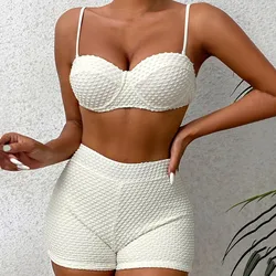 White Swimwear Female Two Pieces Tankini Sets 2024 New Sports Push Up Swimsuit Women Beach Wear Swimming Bathing Suits Shorts