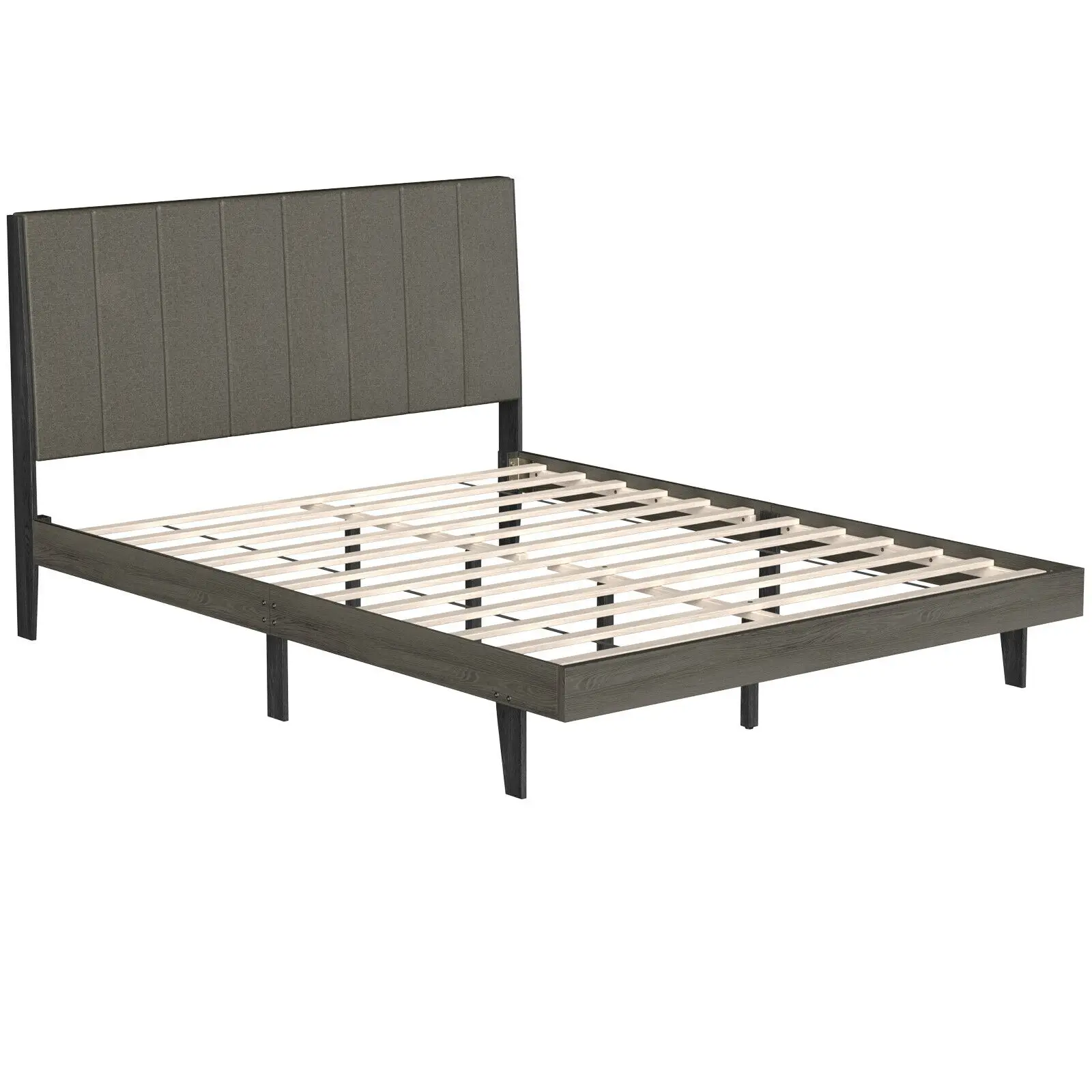 Costway Upholstered Tufted Bed Wood Platform Mattress Foundation Headboard Queen