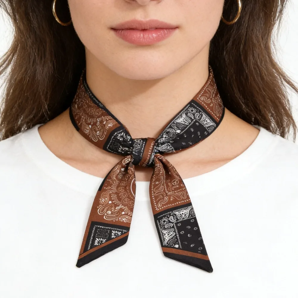 

Ladies Striped Neck Scarf Silk Hair Ribbon Bag Handle Scarf Kerchief