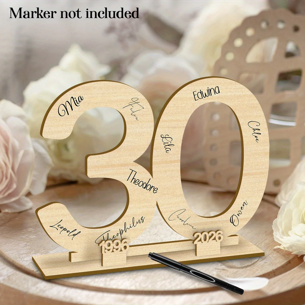 2026 Number 30 Wood Guest Book for Name & Year Plaque for 30th Birthday, Anniversary, Wedding, Retirement Party, Timeless Design