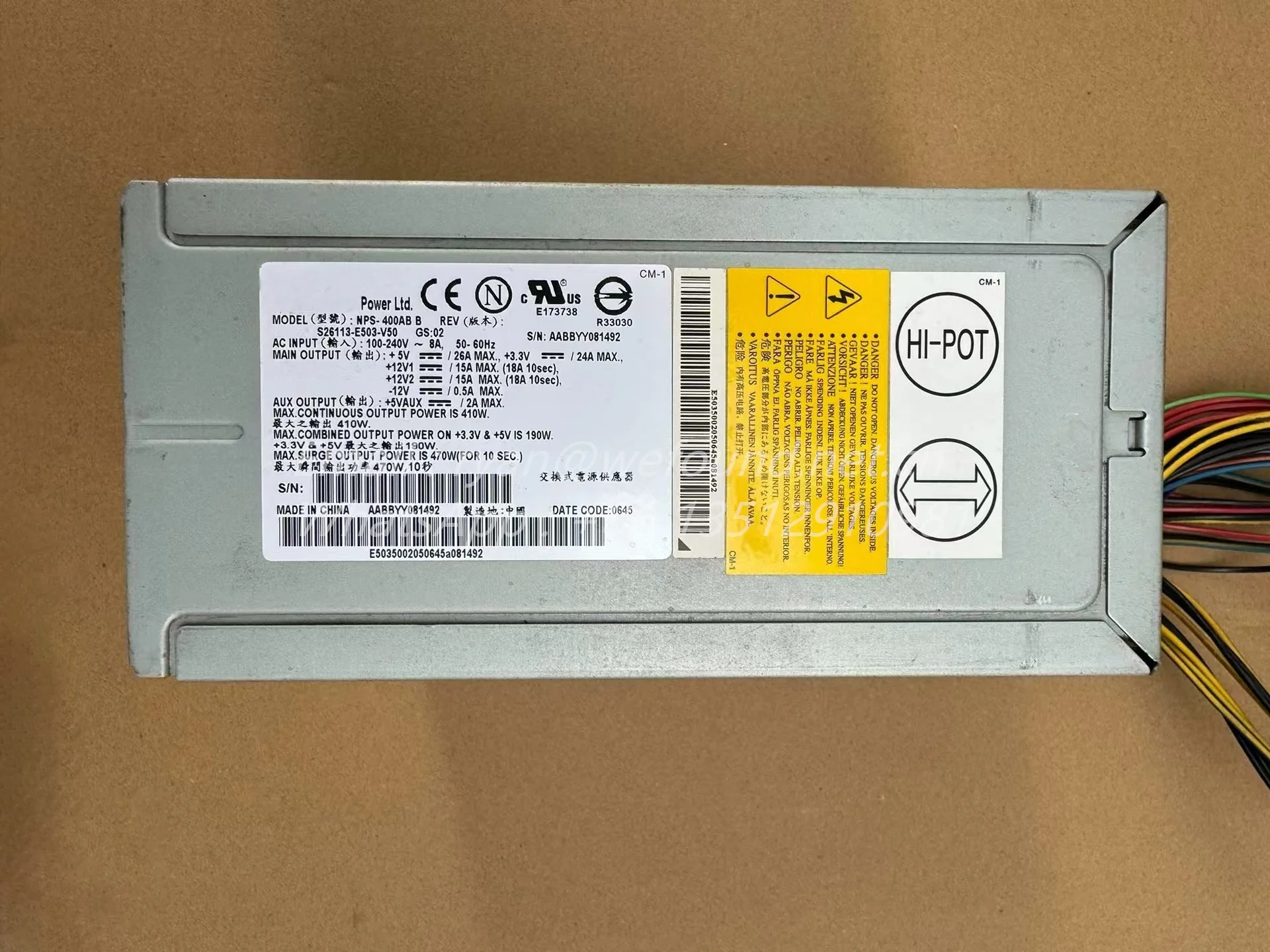 S26113-E503-V50  NPS-400AB B Fujitsu M450 M460 Medical workstation PC Power Supply