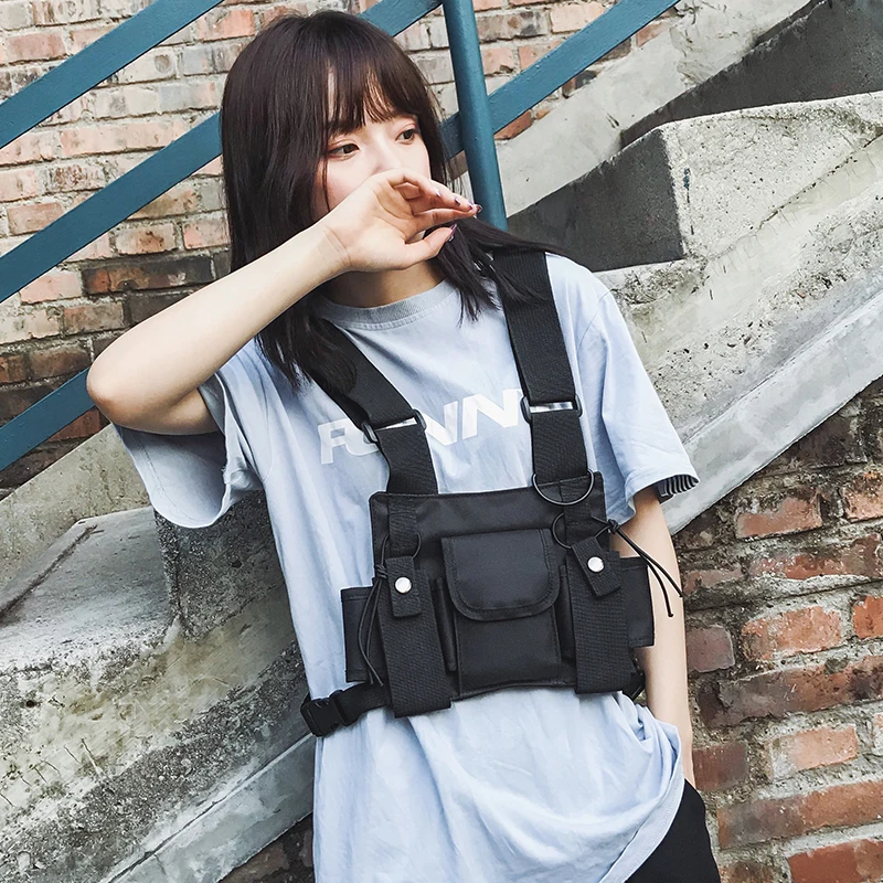 Functional Tactical Chest Bag Woman Hip Hop Vest Streetwear Bag Waist Pack Unisex Black Chest Rig Bag outdoor walkie-talkie pack