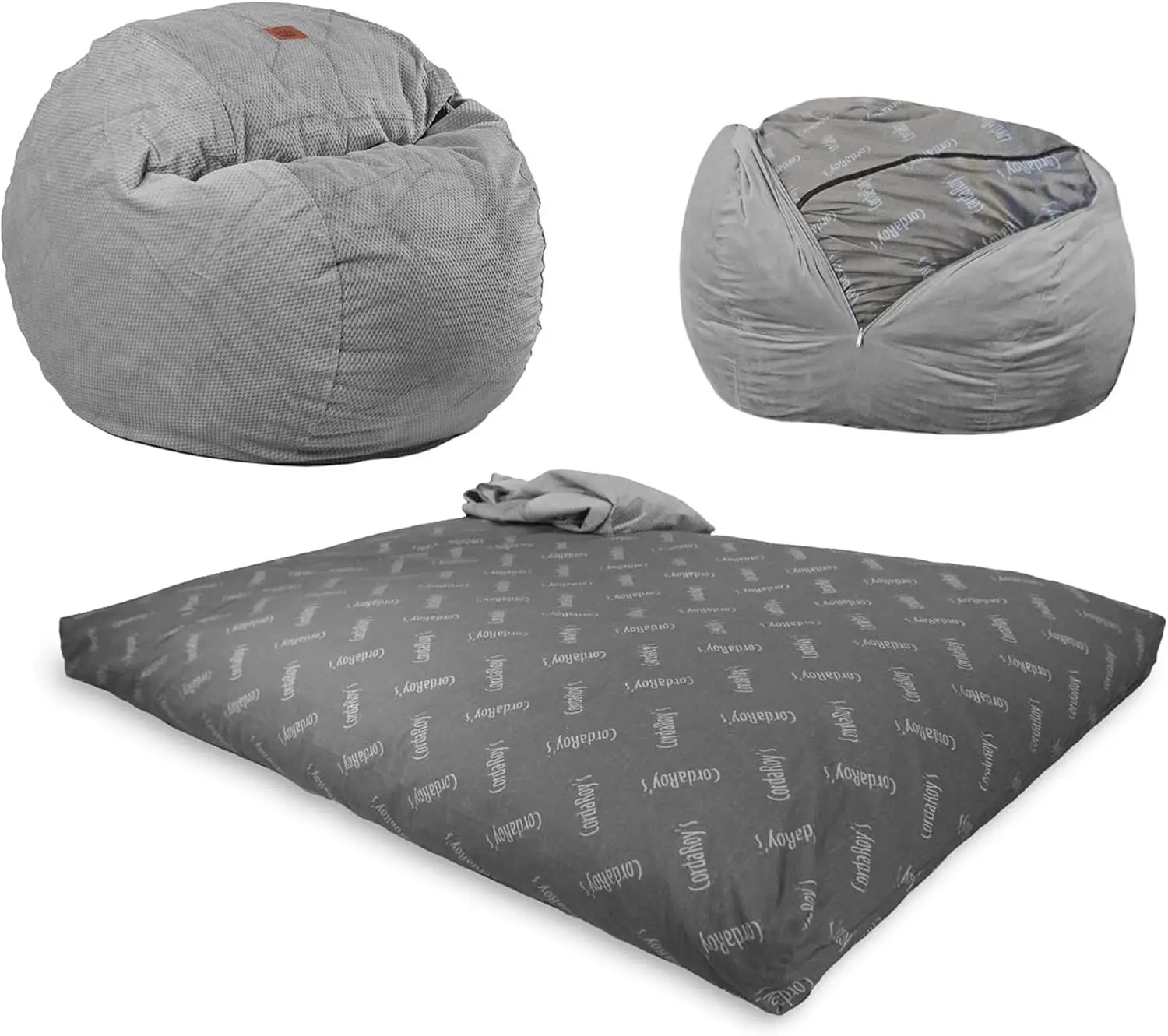 Bean Bag - Convertible Bean Bag Chair & Bed - Machine-Washable Chenille Fabric Cover - for Basement, Living Room, Game Room