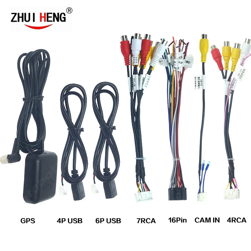 Car Cable Universal Power Cables USB Cable Output AUX Rear View Input Converter GPS-Antenna RCA Wire Harness Kit