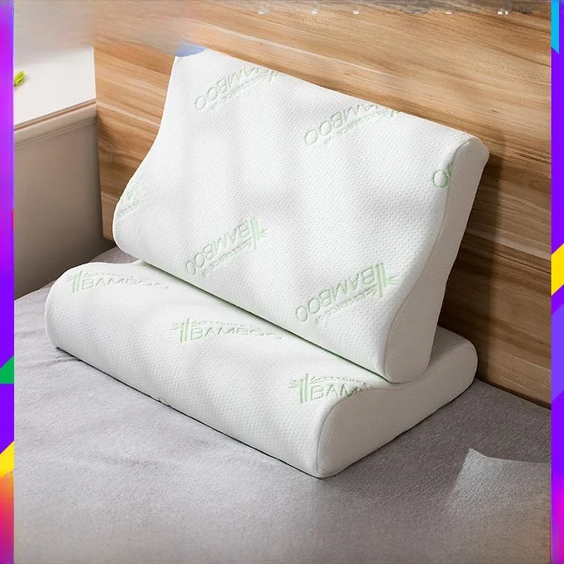 memory-foam-neck-support-pillow-bamboo-fiber-cover-space-memory-cotton-wave-core-soft-hard-adjustable-office-use-neck-care