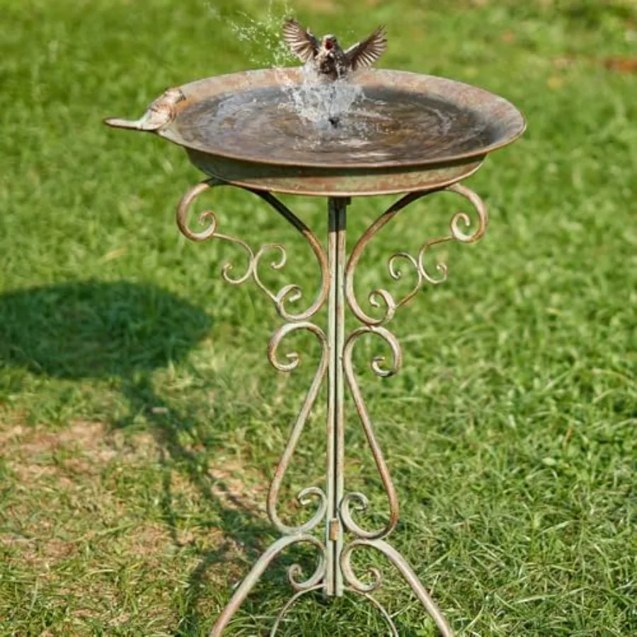 Dia 18" W*29" H Large Bird Bath with Stand, Bird Baths for Outdoors, Metal Bird Bath with Large Bowl, Bird Feeder Seed Tray, Bi
