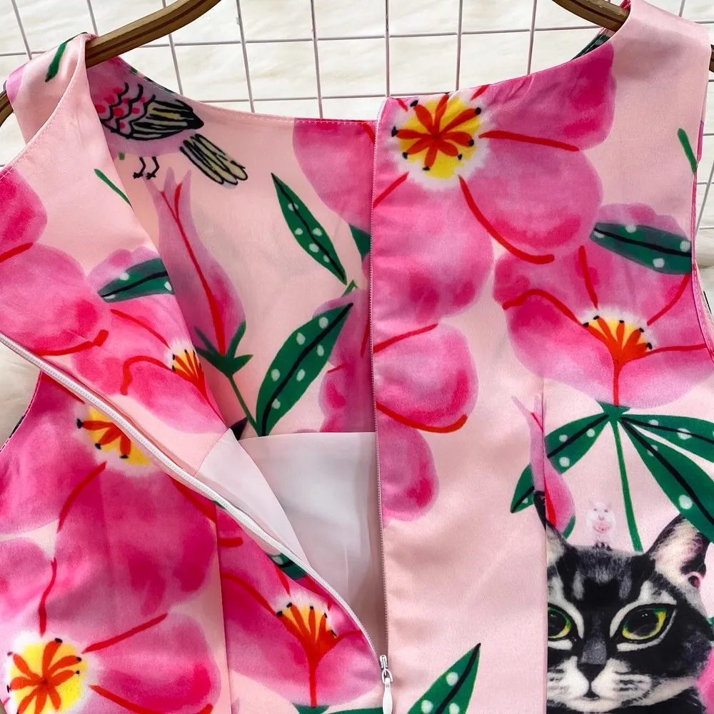 Summer Holiday Flower Jacquard Dresses For Women's Sleeveless O Neck Tank Female Vest Wedding Party Ball Gown Midi Vestidos