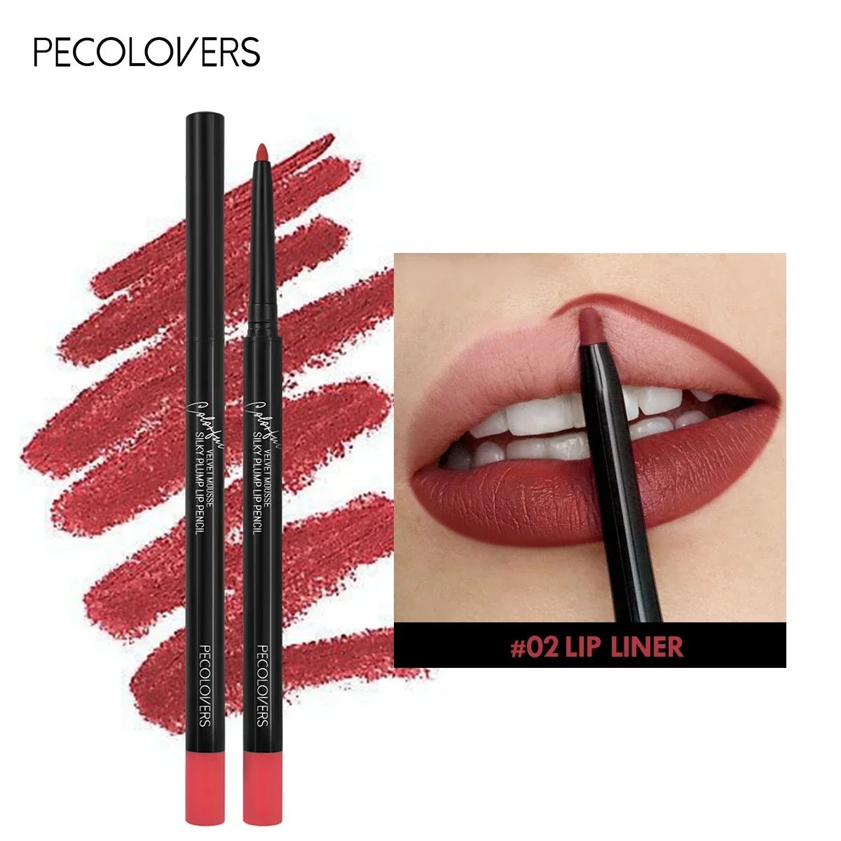 1 PC Matte 2-in-1 Lip Liner, กันน้ํา, ติดทนนาน, Red Brown Lips Outline Stick, เหมาะสําหรับการออกเดท