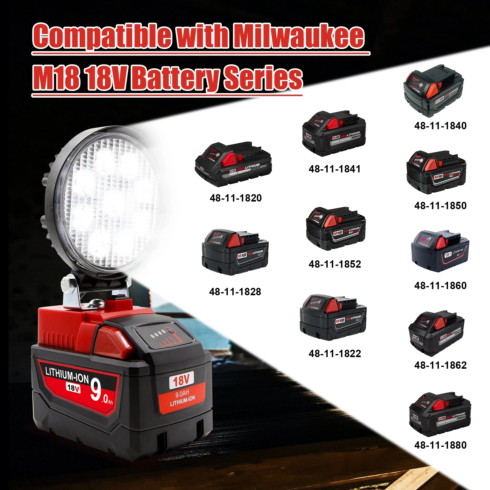 For Milwaukee M18 6000mAh Battery 18V Li-Ion M18B5 48-11-1860 48-11-1850 48-11-1840 48-11-1830 48-11-1820 Replacement Batteries